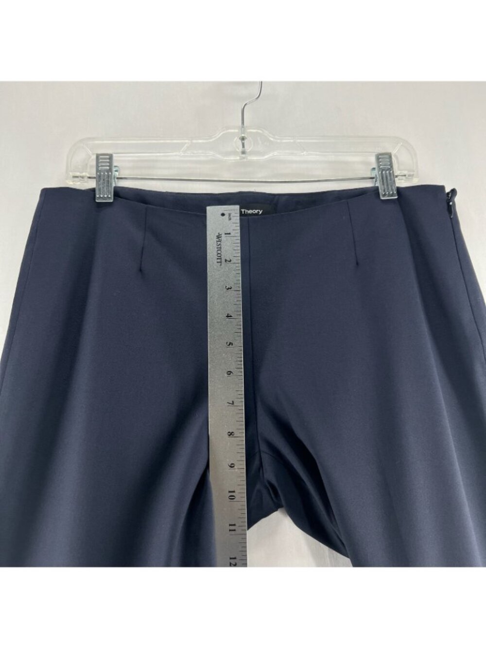 Theory Belisa 3 Sevona Stretch Wool Dress Pants Size 8 Side Zip Office Navy Blue - Picture 4 of 14